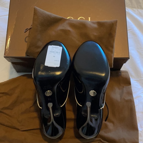 Gucci Black Patent Leather Newton Ankle Peep Toe Booties - NEW - Picture 9 of 12